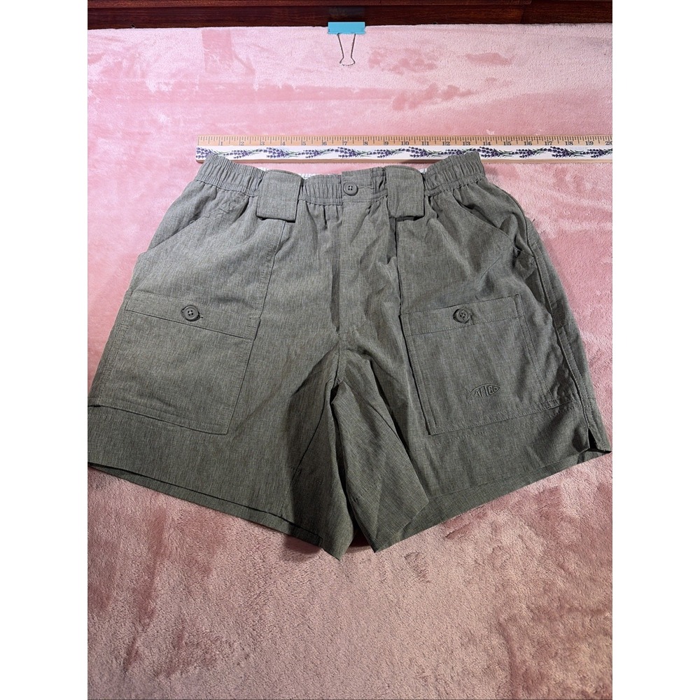 AFTCO Men's Green Canvas Cargo Shorts Flat Front Button Closure Cargo Pockets 30
